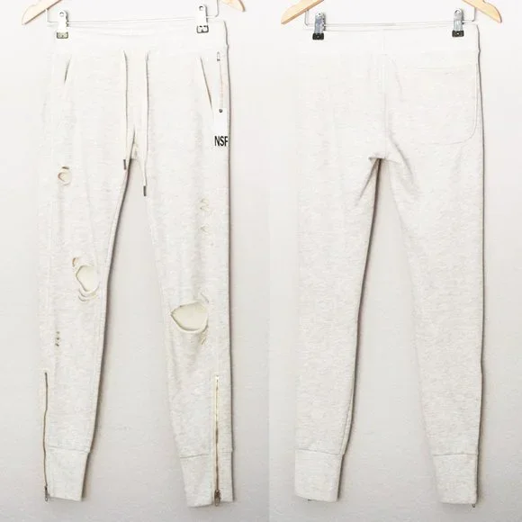 NWT NSF Peyton Ripped Sweatpants Jogger XS Light Grey Distressed Street $228 NEW - Picture 6 of 14
